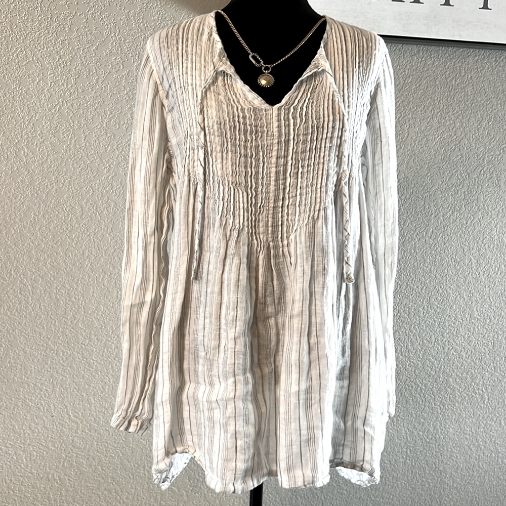 CP Shades Linen Ivory & Grey Striped Tunic/Dress Size L